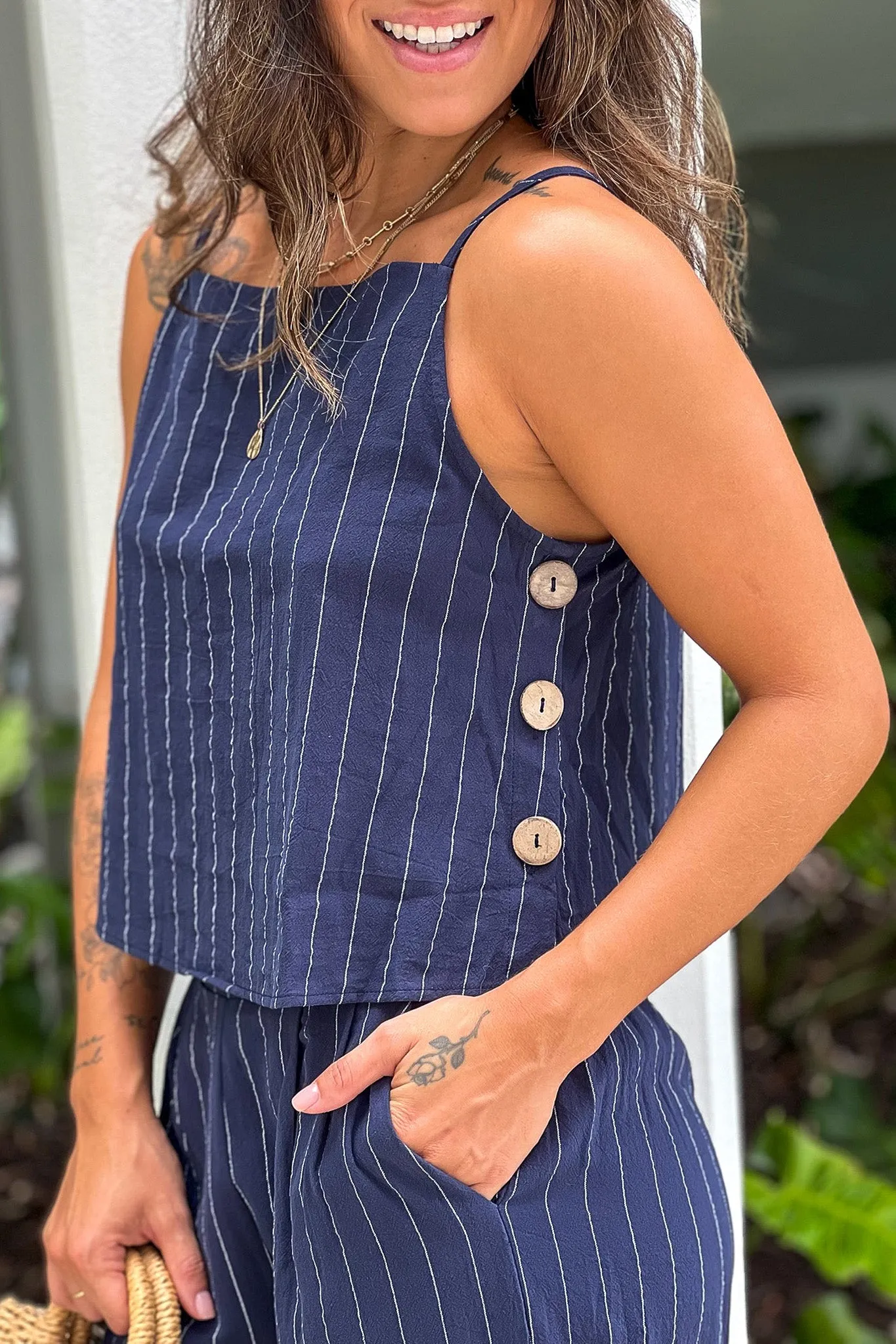 Navy Striped Top And Pants Set