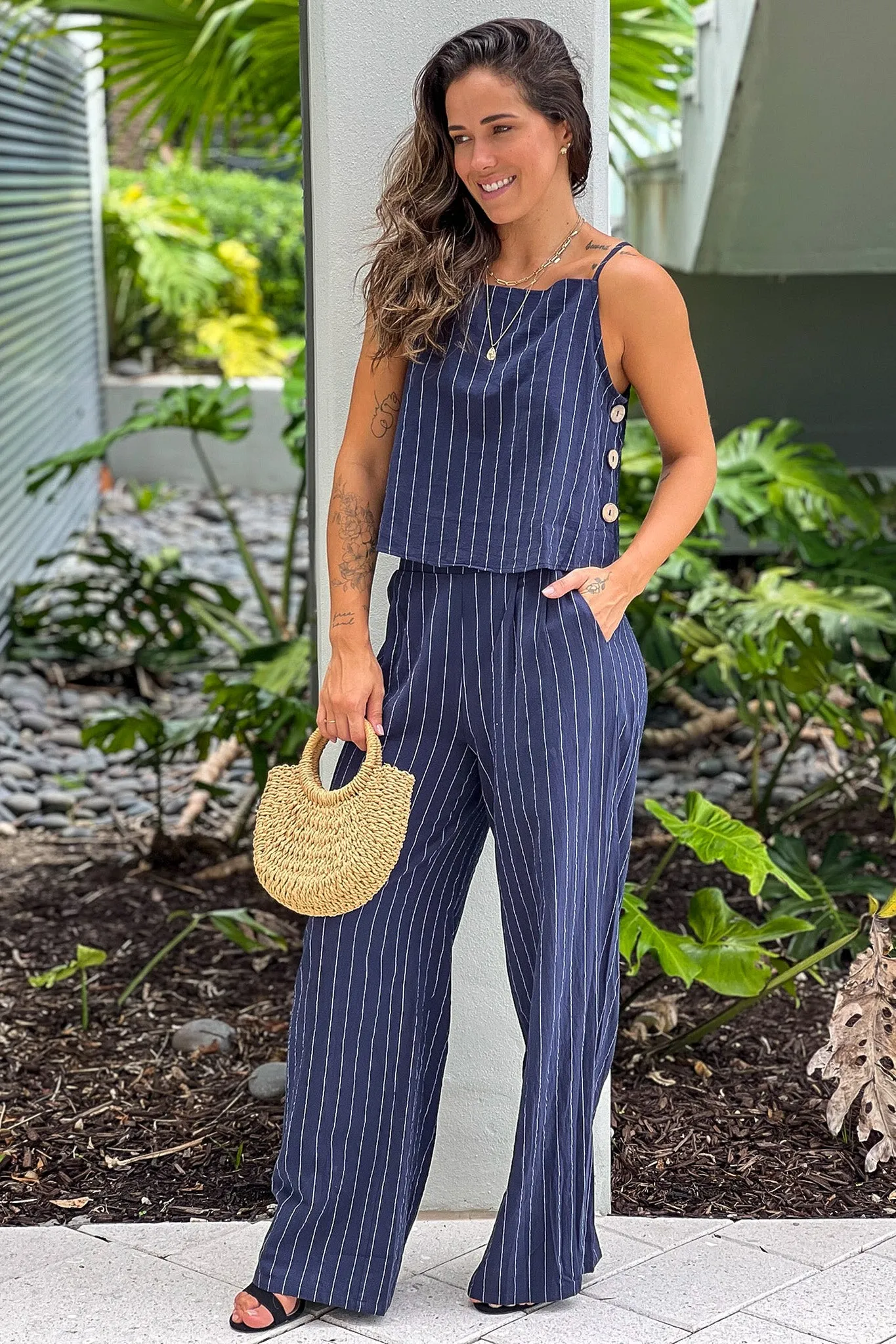 Navy Striped Top And Pants Set