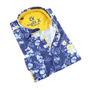 Navy Vine and Rose Button Down Shirt