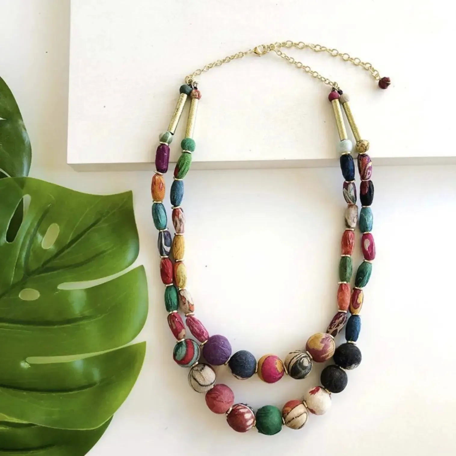 Necklace | Artisan Kantha Jewelry Cylinder