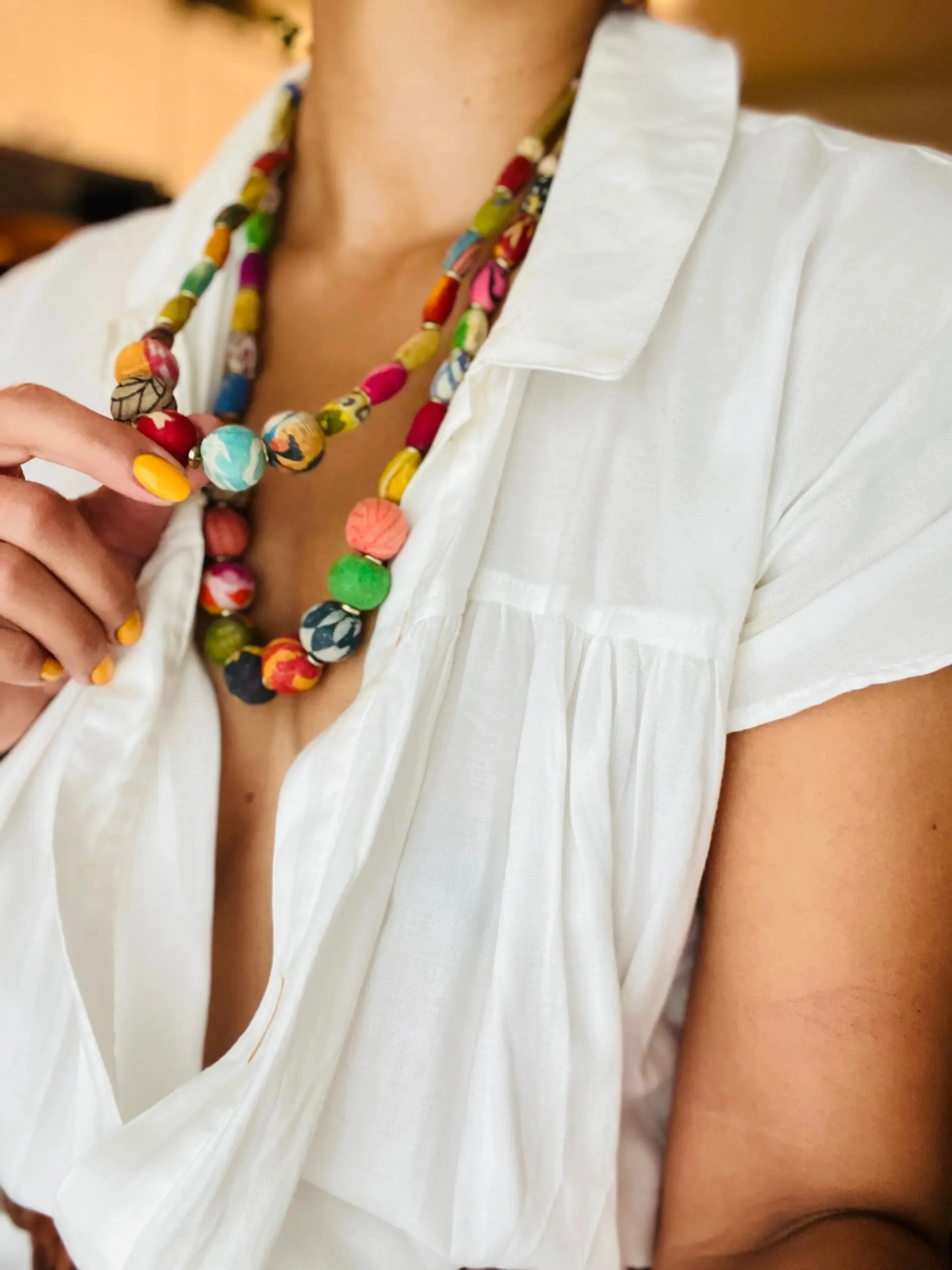 Necklace | Artisan Kantha Jewelry Cylinder