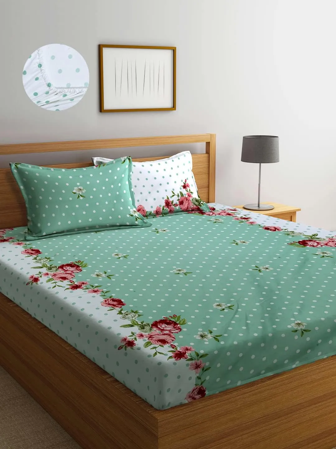 Neekshaa Combo Pack of 2 Super Soft Elastic Fitted Glace Cotton Double Bedsheets with 4 Pillow Covers Size-72x72 8 inches, Multicolor (Model no.-22)