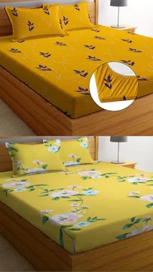 Neekshaa Combo Pack of 2 Super Soft Elastic Fitted Glace Cotton Double Bedsheets with 4 Pillow Covers Size-72x72 8 inches, Multicolor (Model no.-65)