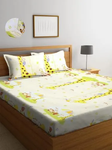 Neekshaa Combo Pack of 2 Super Soft Elastic Fitted Glace Cotton Double Bedsheets with 4 Pillow Covers Size-72x72 8 inches, Multicolor (Model no.-6)