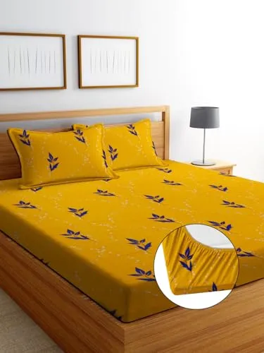 Neekshaa Combo Pack of 2 Super Soft Elastic Fitted Glace Cotton Double Bedsheets with 4 Pillow Covers Size-72x72 8 inches, Multicolor (Model no.-6)