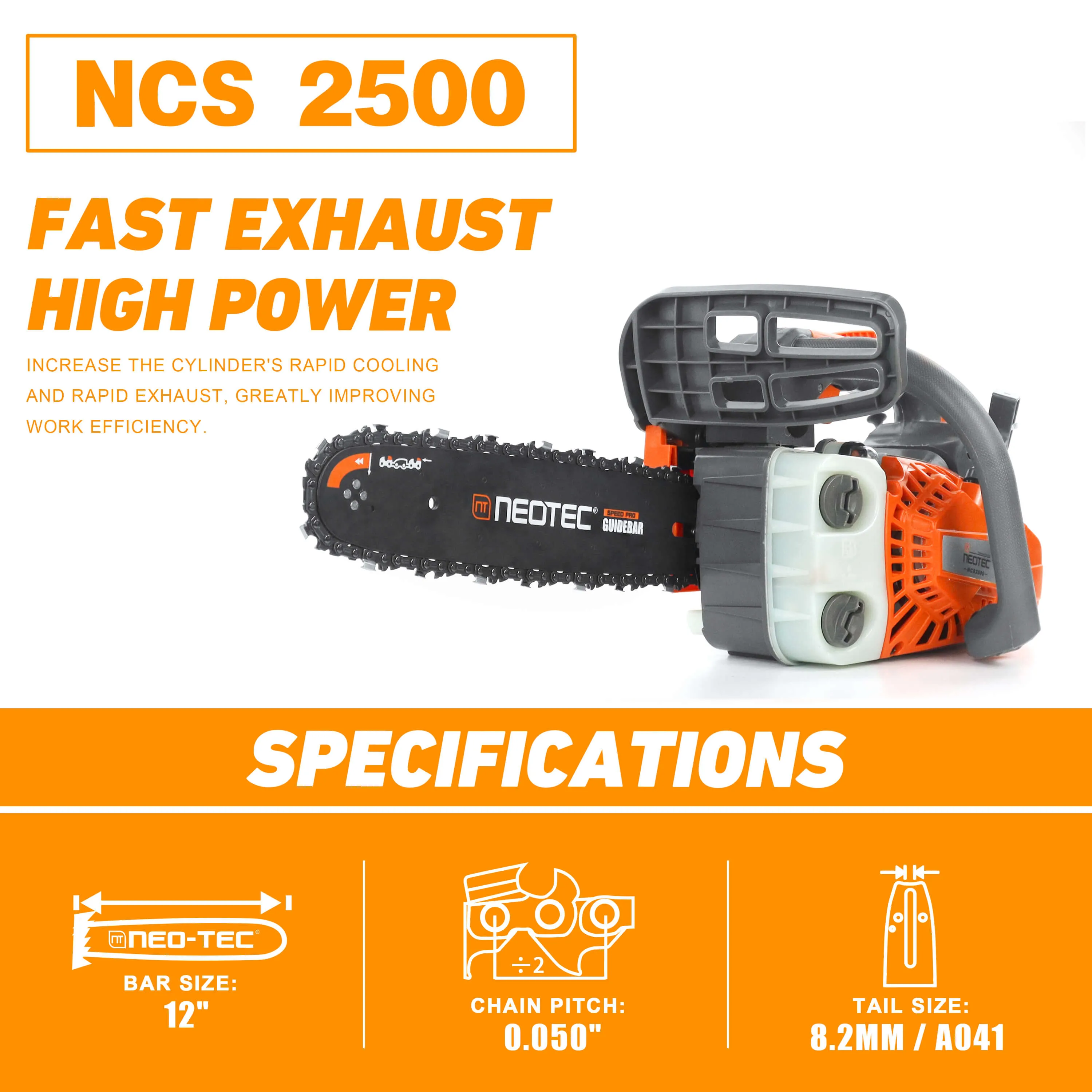 Neo-tec NCS2500 12in Top Handle Gas Chainsaw 25.4cc Portable Mini Chain Saws Worldwide Shipping