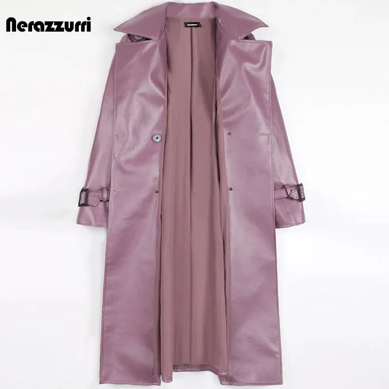 Nerazzurri Purple/Black Long Leather Trench Coat