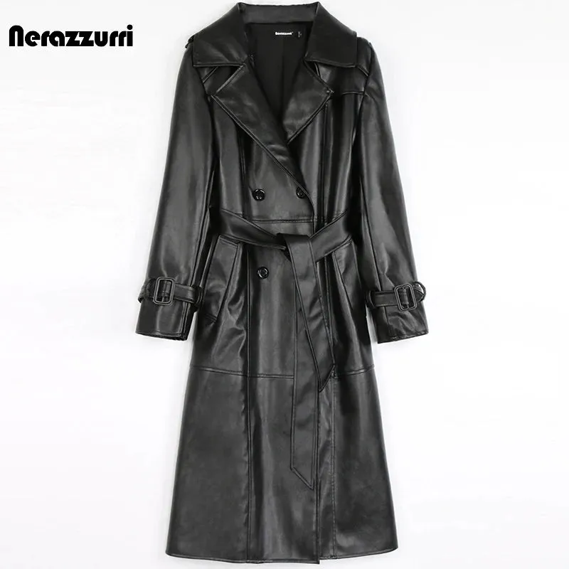 Nerazzurri Purple/Black Long Leather Trench Coat