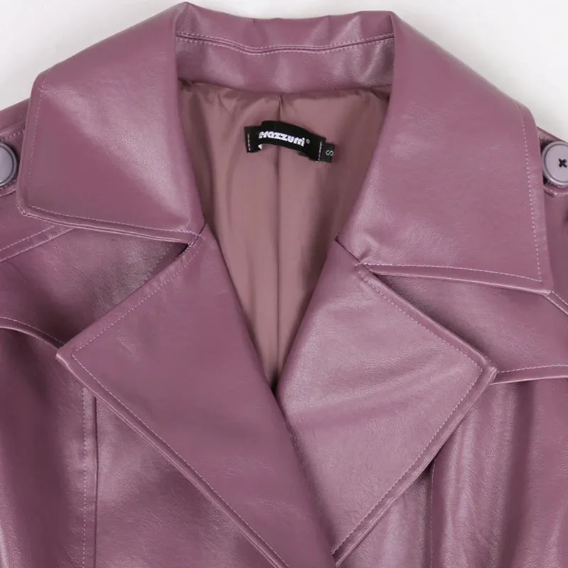 Nerazzurri Purple/Black Long Leather Trench Coat