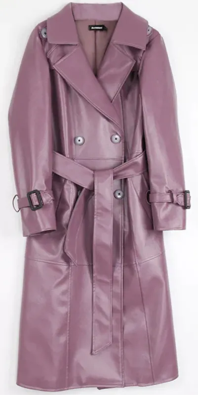 Nerazzurri Purple/Black Long Leather Trench Coat