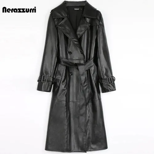 Nerazzurri Purple/Black Long Leather Trench Coat