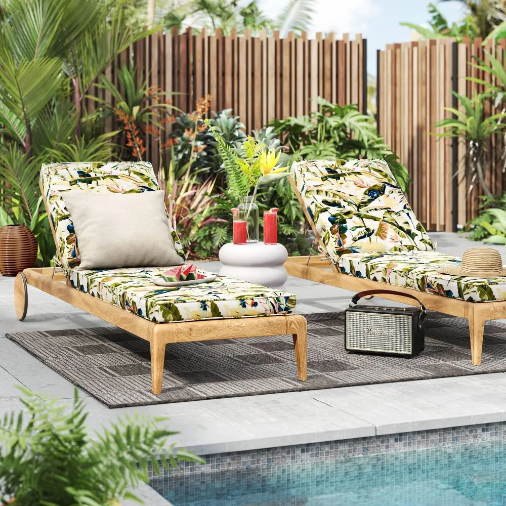 NEW - 78"x24" Cavendish Canary Tropical Woven Outdoor Chaise Lounge Cushion Multicolor - Threshold