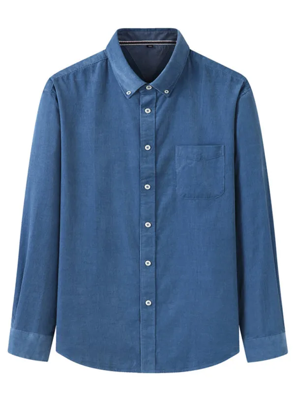 New Plus Size Men's Casual Loose Fashionable Corduroy Long Sleeve Shirt