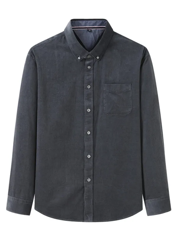 New Plus Size Men's Casual Loose Fashionable Corduroy Long Sleeve Shirt