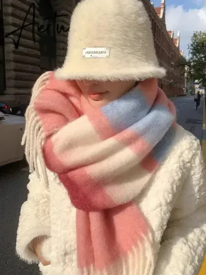 New Plush Scarf Women's Autumn and Winter Imitation Cashmere Long Scarf for Warm and Thickened Mohair Scarf Tourism Shawl