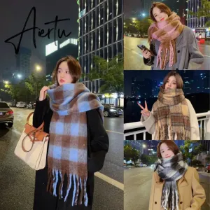 New Thickened Warm Men and Women's Scarf Simple Wind Fashion Wild Plaid Imitation Cashmere Girl Student Windproof Scarves