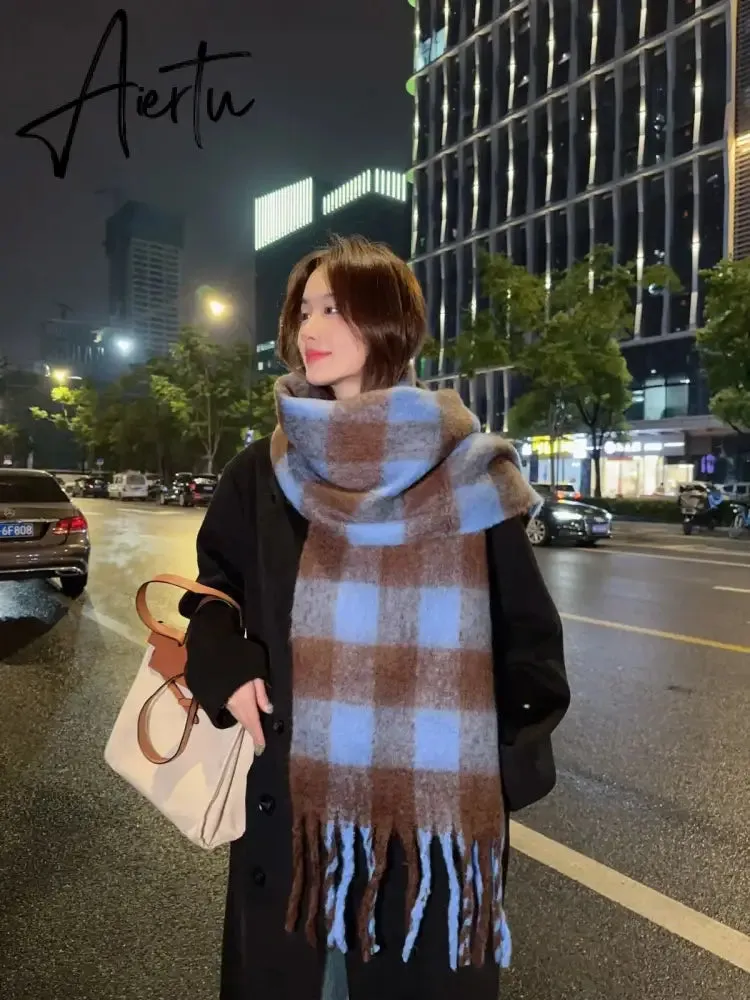 New Thickened Warm Men and Women's Scarf Simple Wind Fashion Wild Plaid Imitation Cashmere Girl Student Windproof Scarves