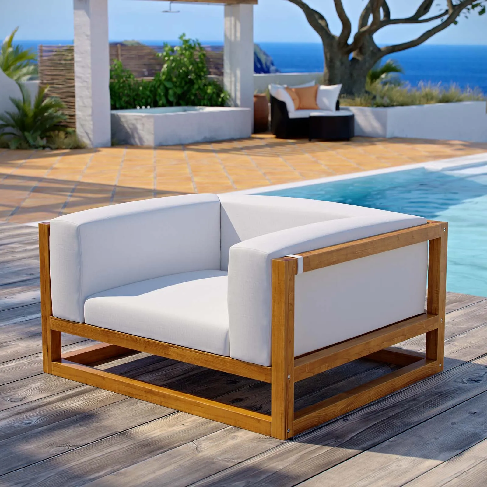 Newbury Accent Lounge Outdoor Patio Premium Grade A Teak Wood Armchair Natural White