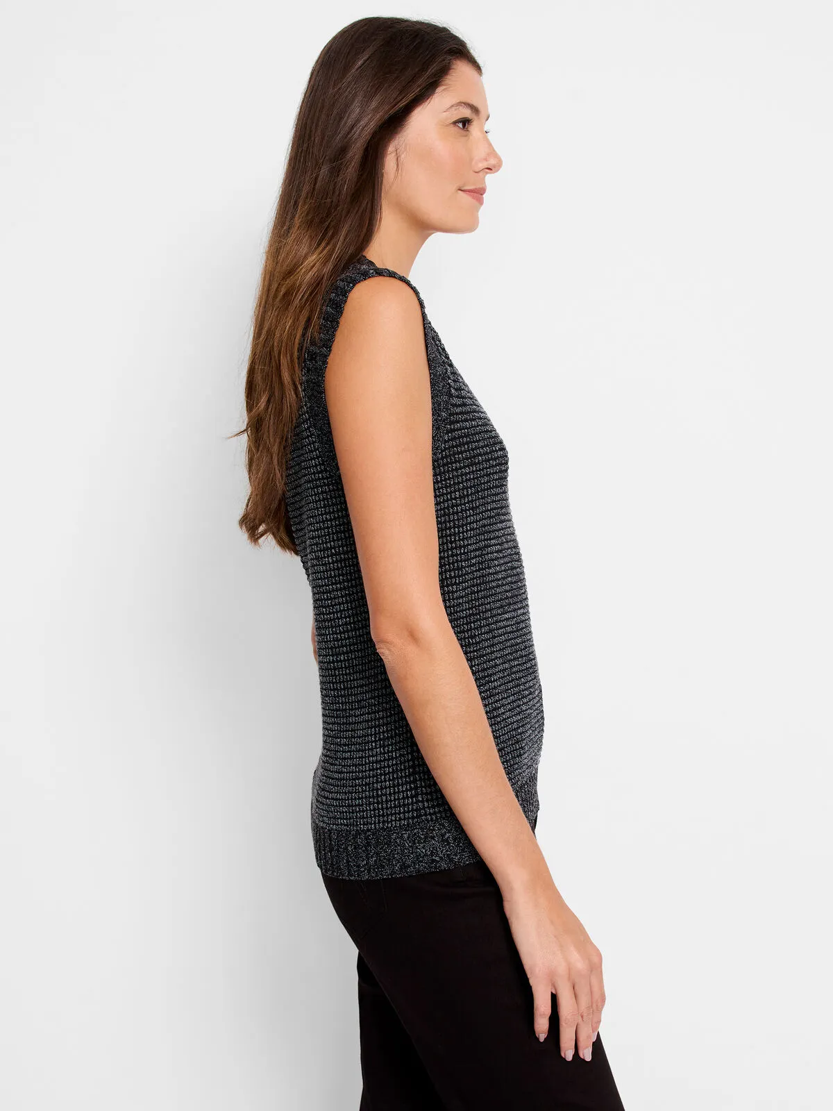 NIC ZOE F241145 Pixel Knit Vest in Green Multi