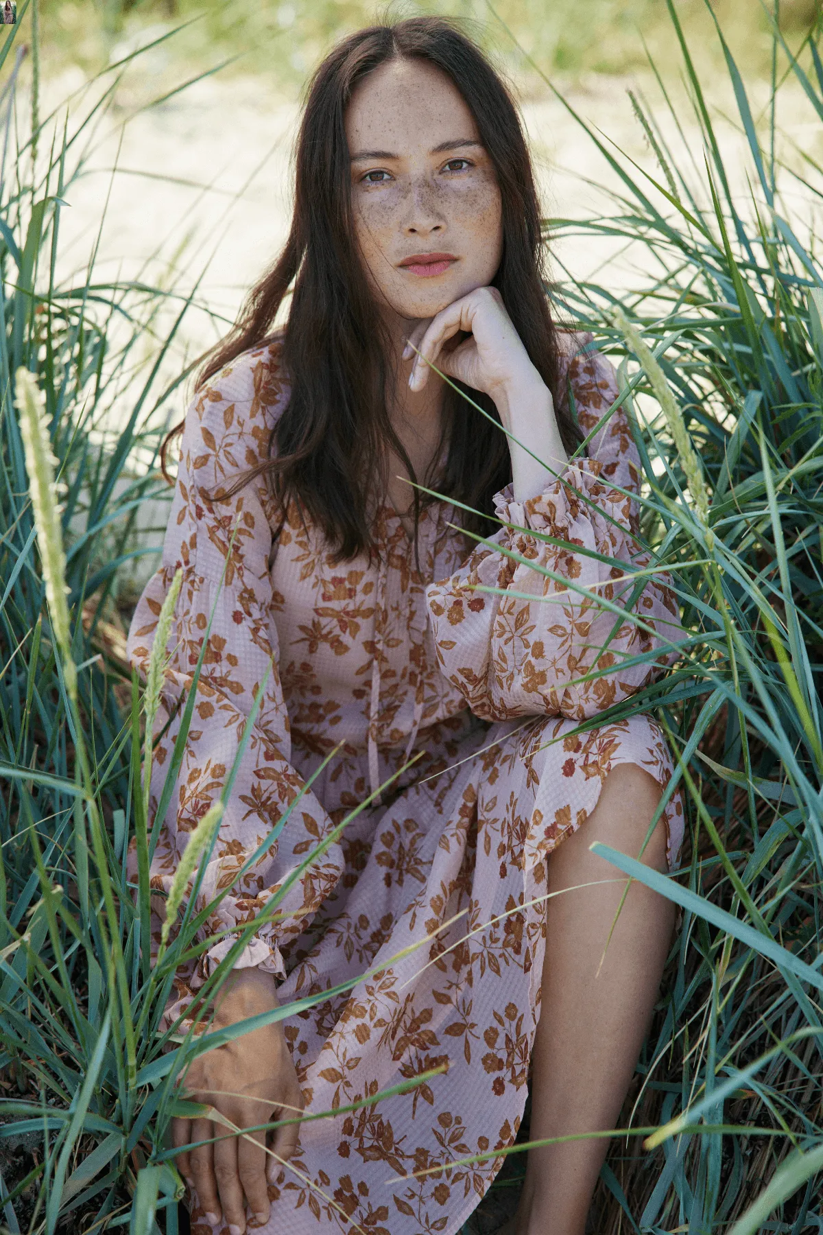 NICOLINE DRESS PRINT ROSE/BROWN