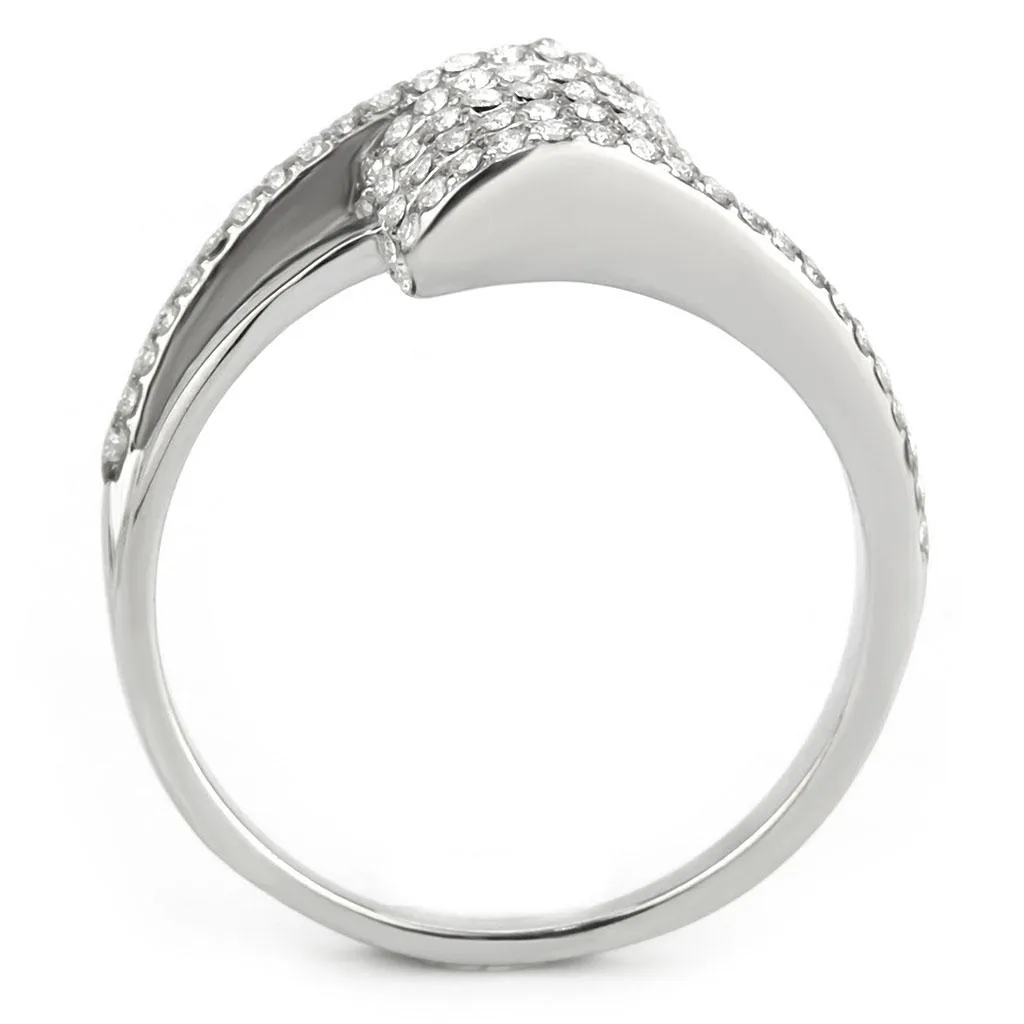 No Plating Stainless Steel Ring with AAA Grade CZ in Clear for Women Style DA342