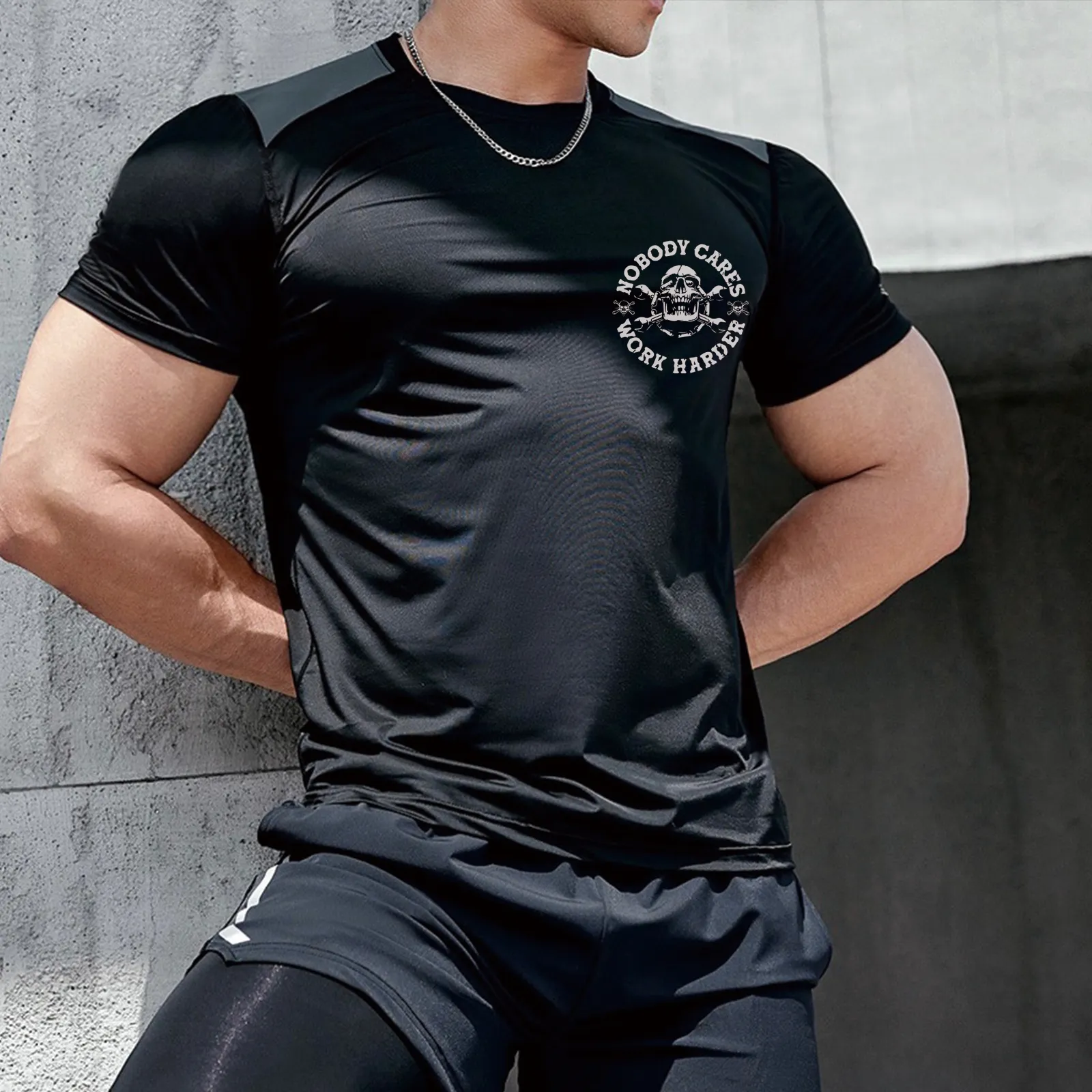 NOBODY CARES COLOR BLOCK ACTIVE DRY-FIT MOISTURE WICKING GRAPHIC TEE