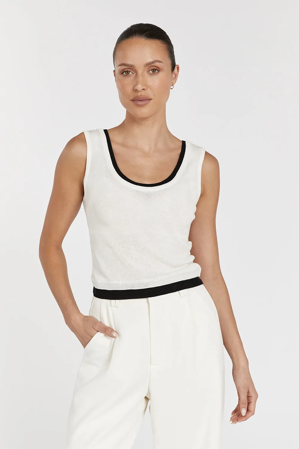 NOEL OFF WHITE CONTRAST KNIT TANK