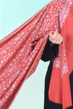 Noorain Peach Orange Sozni Jaali Embroidered Pashmina Shawl
