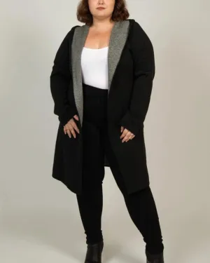 Nora Hooded Open Front Knit Cardigan Black | Black