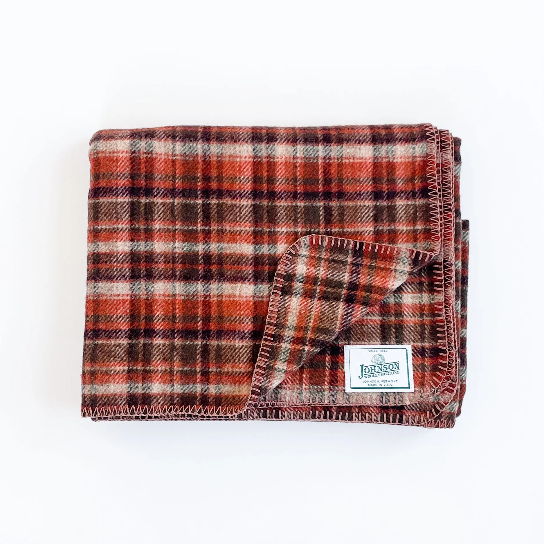 Norris Wool Throw - Rust,Tan, & Brown Plaid