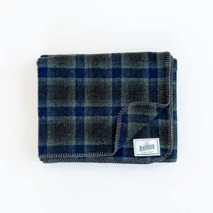 Norris Wool Throw - Sage, & Royal Blue Windowpane
