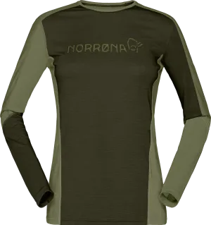 Norrøna Women&#x27;s Falketind Equaliser Merino Round Neck Olive Night/Rosin | Buy Norrøna Women&#x27;s Falketind Equaliser Merino Round Neck Olive Night/Rosin here | Outnorth