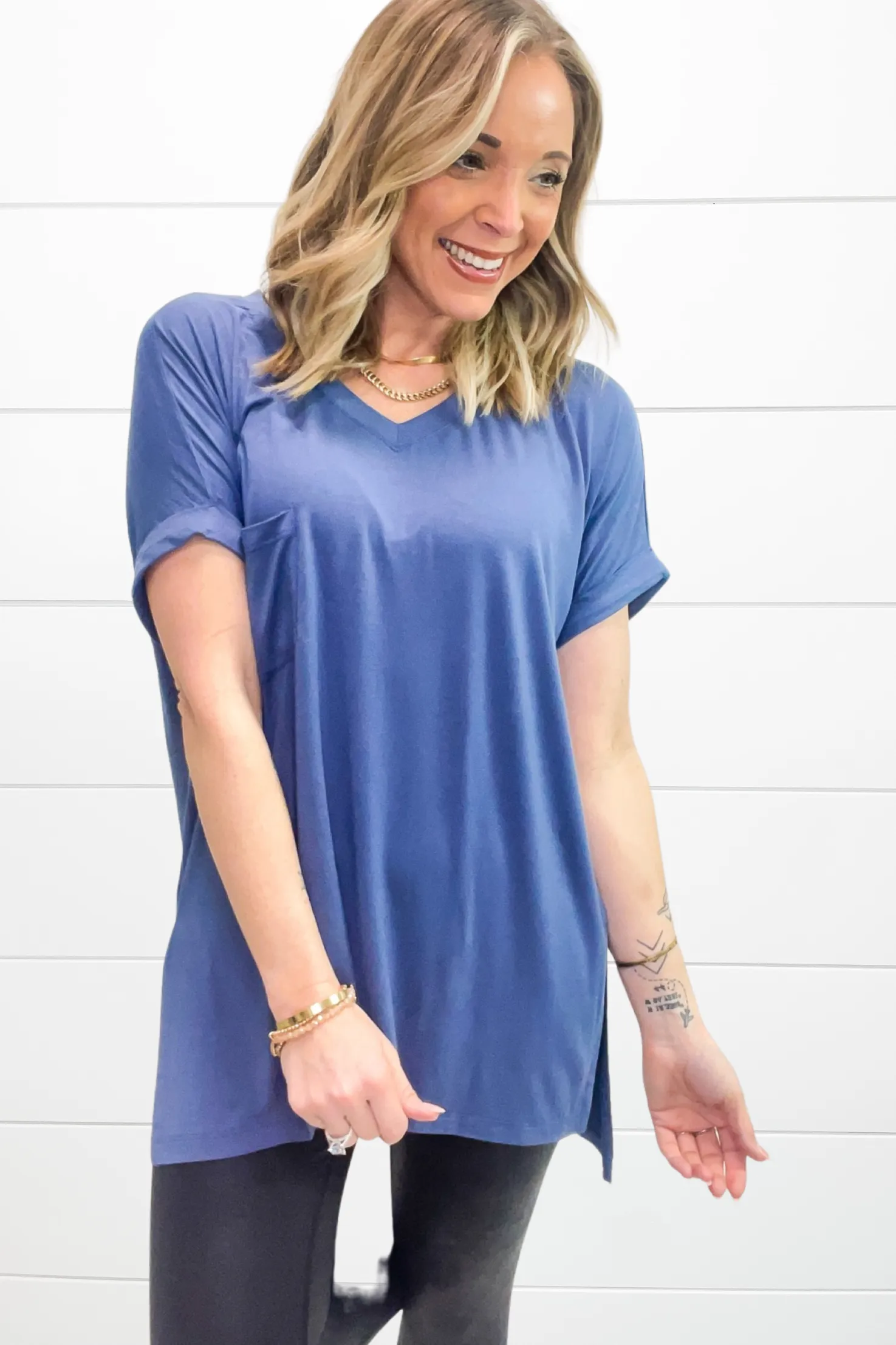 Not So Basic Boyfriend Tee - Denim Blue