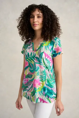Notch Neck Cotton Tee - Summer Palms