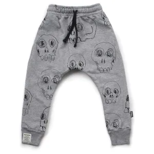 NUNUNU French Terry Scribbled Skulls Baggy Pants Heather Grey