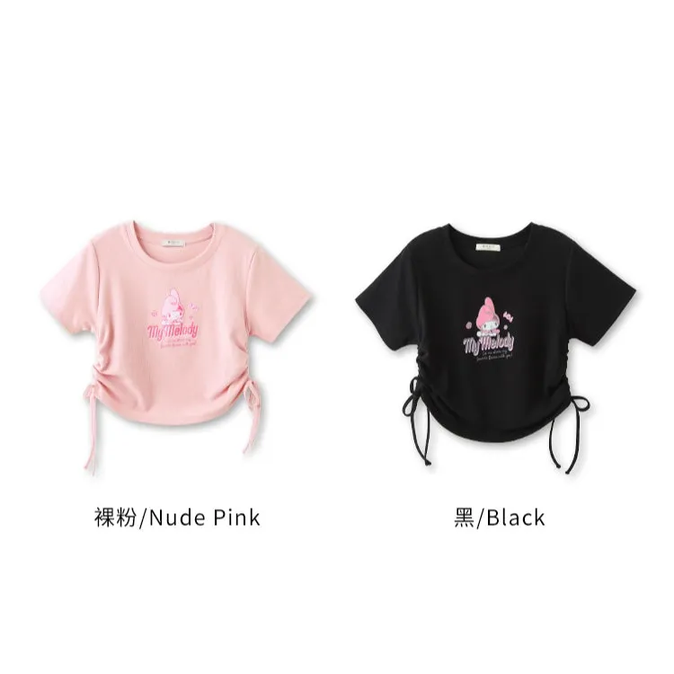 Ob Design Kuromi Melody Women Casual Cropped Tie Short T-Shirt Top