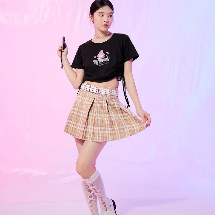 Ob Design Kuromi Melody Women Casual Cropped Tie Short T-Shirt Top