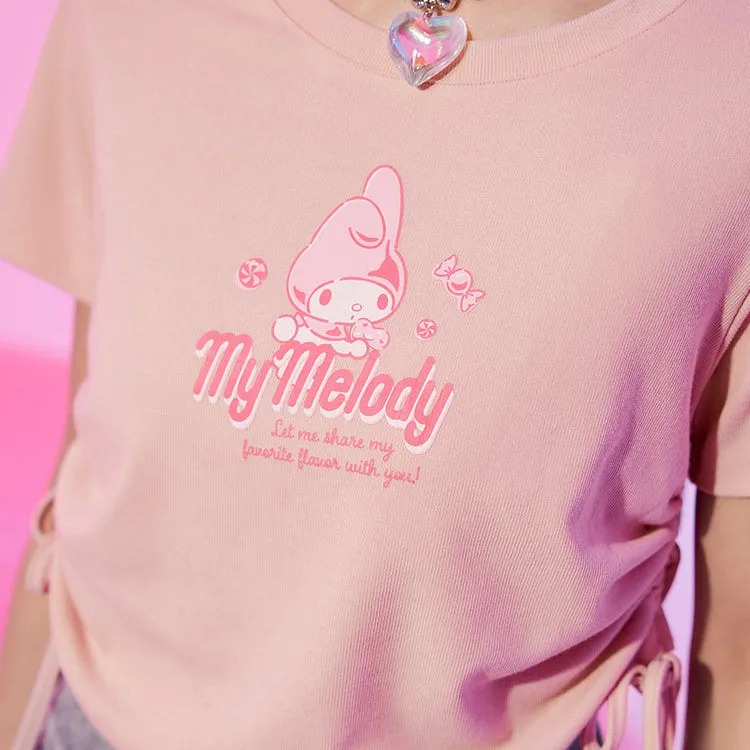 Ob Design Kuromi Melody Women Casual Cropped Tie Short T-Shirt Top