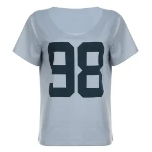 Off-Shoulder Loose Fit Number Print T-Shirt