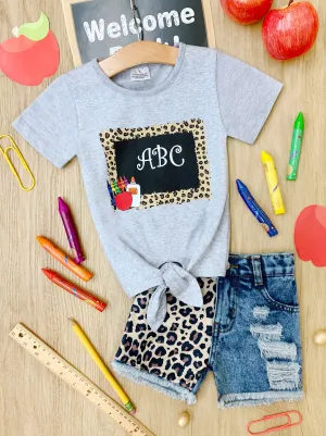 Off To Class Patched Denim Short Set