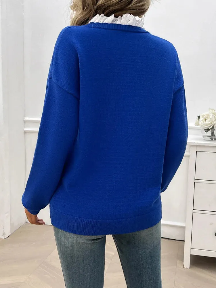 Office Essentials Women's Notch Drop Shoulder Knit Sweater