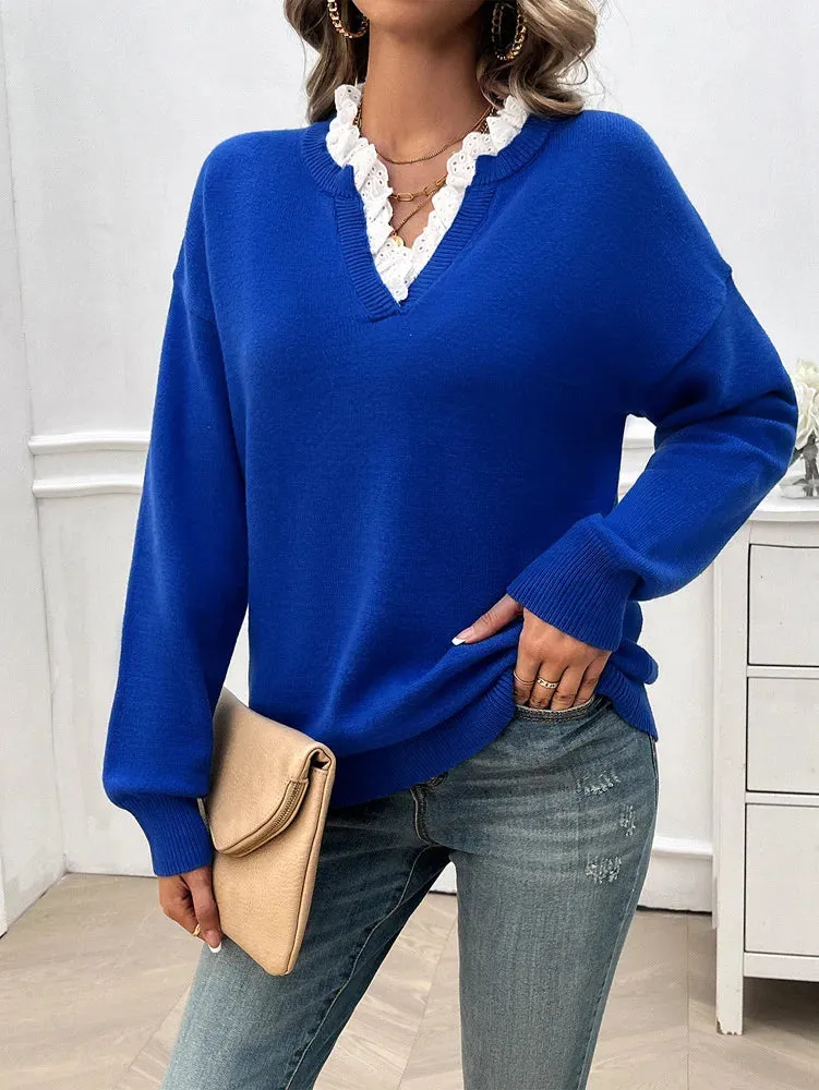 Office Essentials Women's Notch Drop Shoulder Knit Sweater