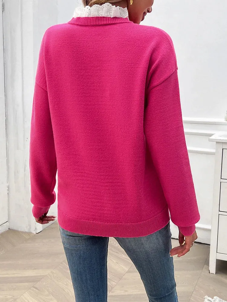 Office Essentials Women's Notch Drop Shoulder Knit Sweater