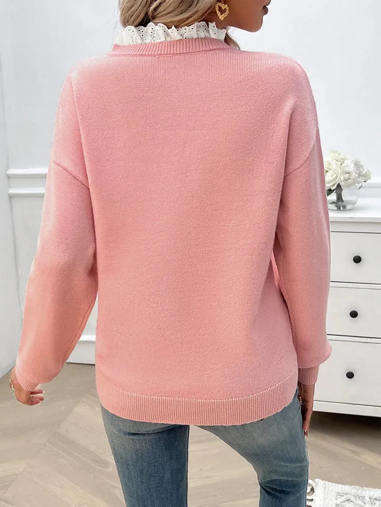 Office Essentials Women's Notch Drop Shoulder Knit Sweater