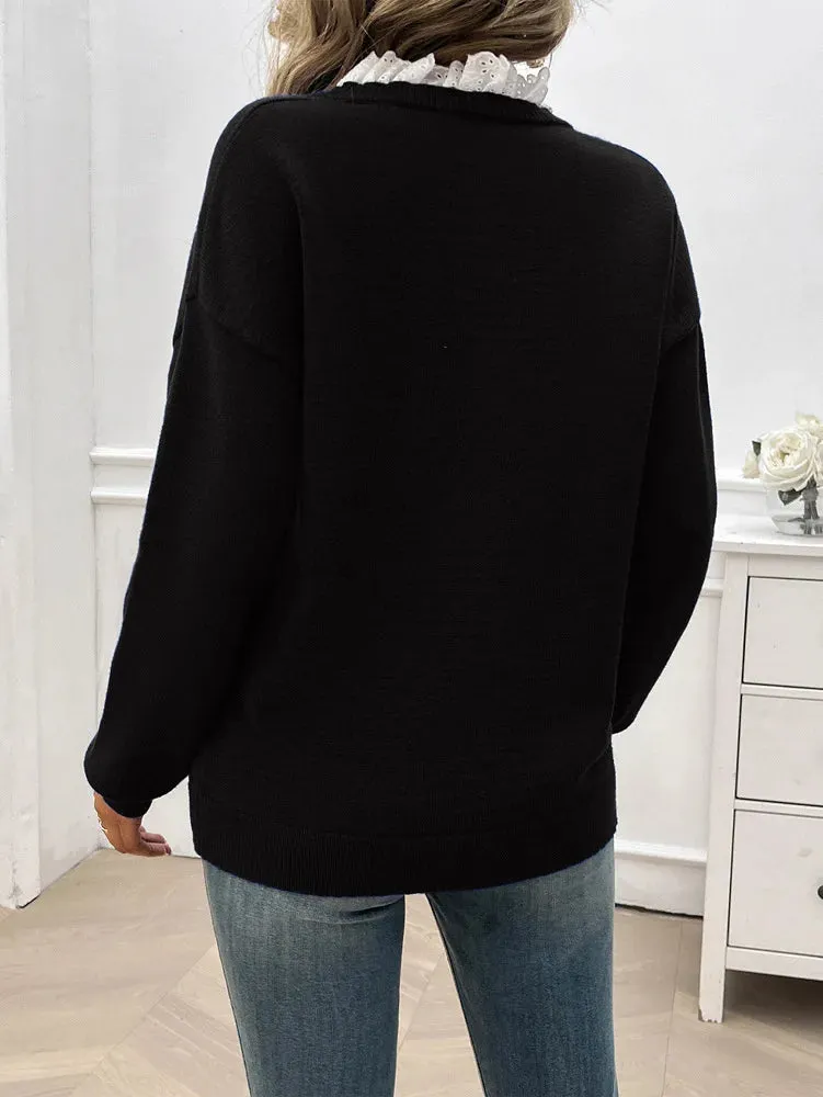 Office Essentials Women's Notch Drop Shoulder Knit Sweater