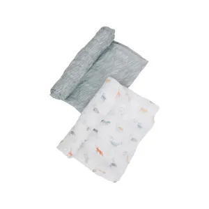 Oh So Soft Muslin Swaddle 2 pack - Animal Alphabet   Gray Crayon