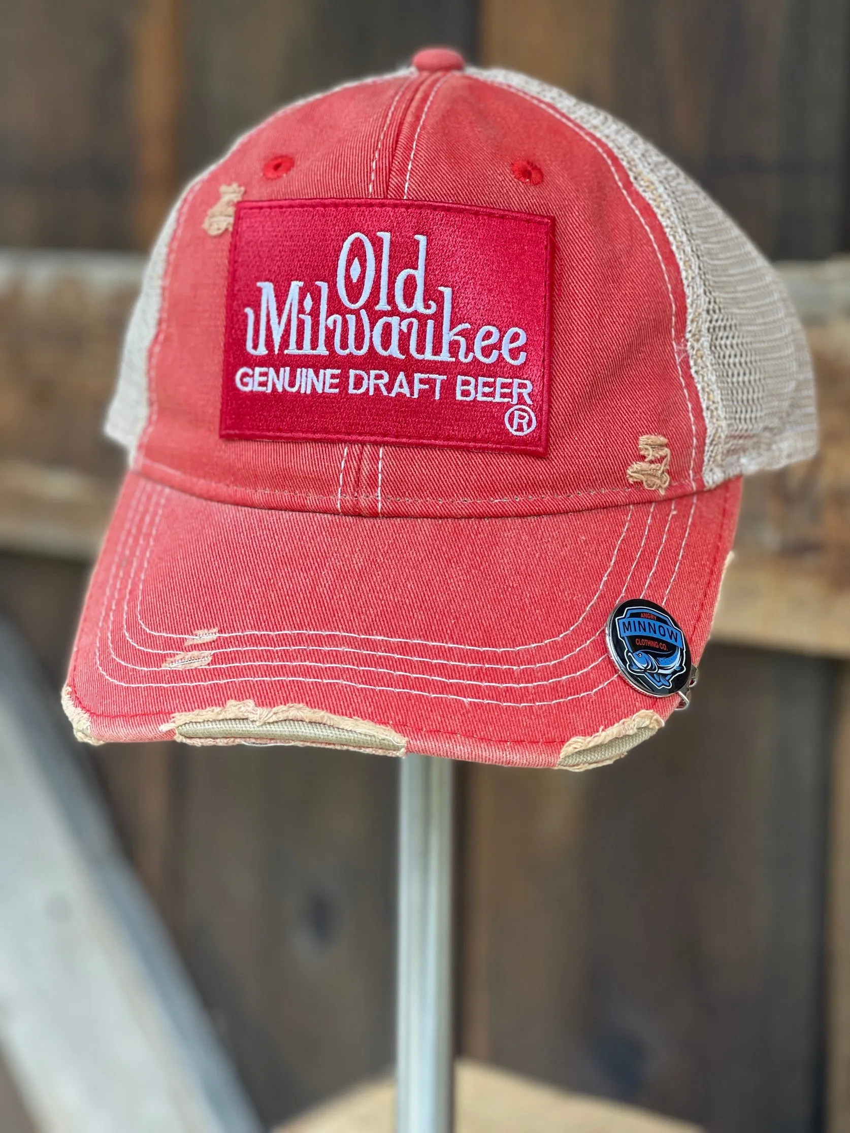 Old Milwaukee Beer Hat- Distressed Red Snapback