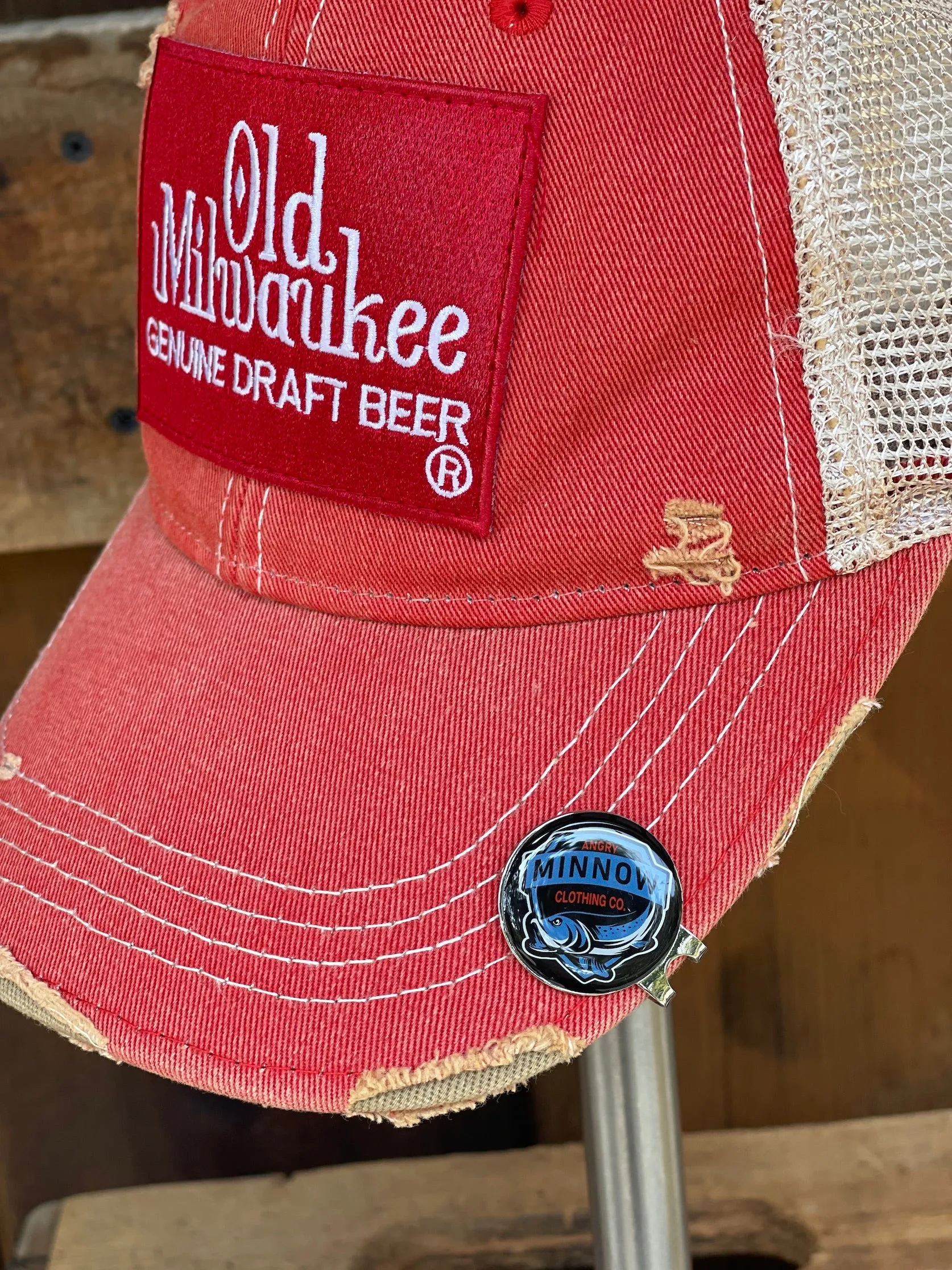Old Milwaukee Beer Hat- Distressed Red Snapback