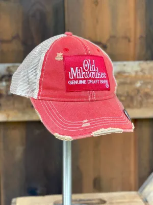 Old Milwaukee Beer Hat- Distressed Red Snapback