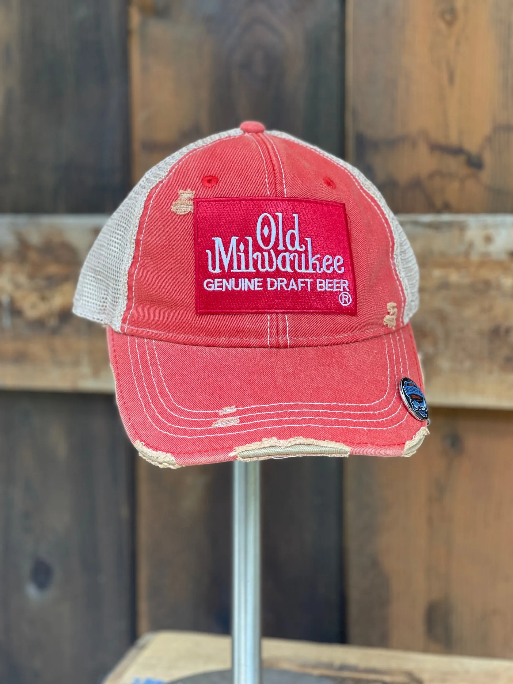 Old Milwaukee Beer Hat- Distressed Red Snapback